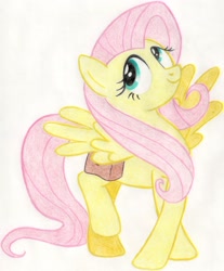 Size: 2151x2593 | Tagged: safe, artist:muffin mane, fluttershy, pegasus, pony, putting your hoof down, cute, shyabetes, solo, traditional art