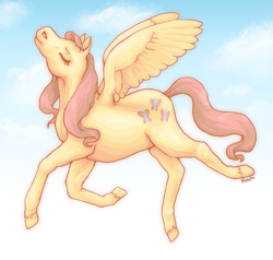 Size: 685x652 | Tagged: safe, artist:rachi-the-great, fluttershy, pegasus, pony, eyes closed, flying, solo