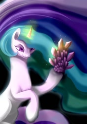 Size: 744x1052 | Tagged: artist needed, safe, princess celestia, alicorn, pony, crystal, rock, solo