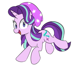 Size: 531x474 | Tagged: safe, artist:lance, starlight glimmer, pony, unicorn, equestria girls, mirror magic, spoiler:eqg specials, beanie, cute, equestria girls outfit, equestria girls ponified, female, glimmerbetes, hat, looking at you, mare, open mouth, ponified, simple background, smiling, solo, white background