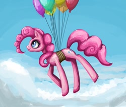 Size: 973x820 | Tagged: safe, artist:clrb, pinkie pie, earth pony, pony, balloon, cloud, cloudy, solo, then watch her balloons lift her up to the sky