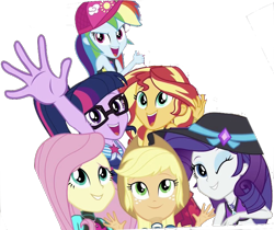 Size: 833x699 | Tagged: safe, derpibooru import, edit, edited screencap, editor:php77, screencap, applejack, fluttershy, rainbow dash, rarity, sci-twi, sunset shimmer, twilight sparkle, better together, equestria girls, forgotten friendship, background removed, clothes, female, group photo, simple background, swimsuit, transparent background