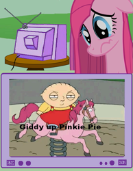 Size: 579x748 | Tagged: safe, pinkie pie, earth pony, pony, exploitable meme, family guy, meme, obligatory pony, stewie griffin, television, tv meme