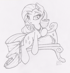 Size: 759x800 | Tagged: safe, artist:dfectivedvice, rarity, pony, unicorn, grayscale, monochrome, necklace, solo