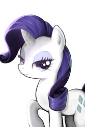 Size: 1000x1500 | Tagged: safe, artist:rinnemi, rarity, pony, unicorn, beautiful, female, lidded eyes, looking at you, mare, raised hoof, simple background, smiling, solo, white background