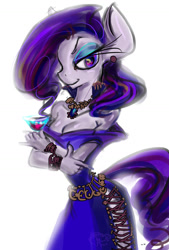 Size: 1010x1494 | Tagged: safe, artist:arainmorn, rarity, anthro, clothes, dress, drink, nail polish, solo