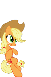 Size: 251x379 | Tagged: safe, artist:unitoone, applejack, earth pony, pony, bipedal, bipedal leaning, crossed hooves, pixel art, simple background, solo