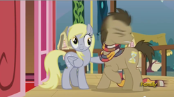 Size: 850x475 | Tagged: safe, screencap, derpy hooves, doctor whooves, pony, slice of life (episode), clothes, fourth doctor, fourth doctor's scarf, male, motion blur, scarf, smear frame, stallion, tom baker's scarf