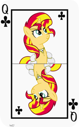 Size: 3809x6062 | Tagged: safe, artist:ironm17, part of a set, sunset shimmer, pony, card, clothes, gloves, jewelry, long gloves, playing card, queen of clubs, smiling, solo, vector