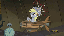 Size: 371x209 | Tagged: safe, screencap, derpy hooves, pegasus, pony, slice of life (episode), animated, cute, derpabetes, female, mare, muffin 1, plane