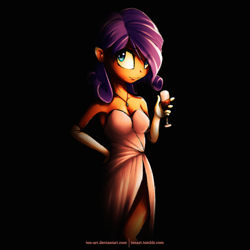 Size: 1280x1280 | Tagged: safe, artist:tenart, rarity, human, clothes, dress, evening gloves, humanized, necklace, wine glass