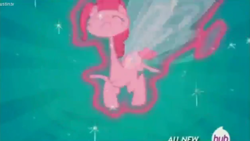 Size: 1004x566 | Tagged: safe, screencap, pinkie pie, earth pony, pony, it ain't easy being breezies, faic, great moments in animation, hub logo, magic, needs more jpeg, nightmare fuel, smear frame, solo, this isn't even my final form, transformation, wat, what has magic done