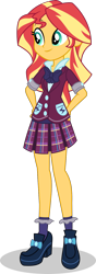 Size: 518x1478 | Tagged: safe, artist:punzil504, sunset shimmer, equestria girls, alternate universe, clothes, crystal prep academy uniform, female, human sunset, school uniform, shoes, simple background, skirt, smiling, socks, solo, transparent background, vector