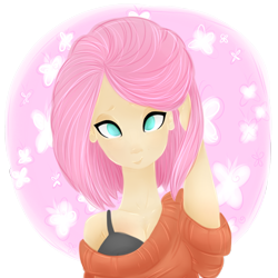 Size: 1024x1024 | Tagged: safe, artist:grandifloru, fluttershy, human, bra, clothes, humanized, light skin, solo, underwear