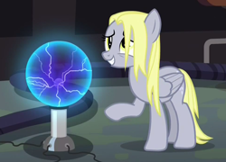 Size: 970x700 | Tagged: safe, screencap, derpy hooves, pegasus, pony, slice of life (episode), alternate hairstyle, female, mare, plasma ball, solo