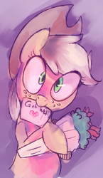 Size: 482x831 | Tagged: safe, artist:spanish-scoot, applejack, earth pony, pony, flower, get well card, letter, mouth hold, preguntascootaloo, solo