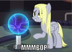 Size: 995x718 | Tagged: safe, edit, edited screencap, screencap, derpy hooves, pegasus, pony, slice of life (episode), female, hanson, mare, mmmbop, plasma ball, solo, song reference