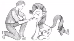 Size: 1920x1080 | Tagged: safe, artist:bluespaceling, rarity, human, cute, petting, sketch, traditional art