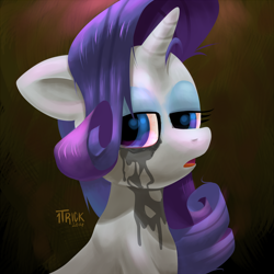 Size: 1100x1100 | Tagged: safe, artist:1trick, rarity, pony, unicorn, mascara, running makeup, solo