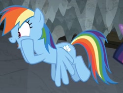 Size: 1572x1190 | Tagged: safe, derpibooru import, screencap, rainbow dash, pegasus, pony, horse play, cropped, cute, dashabetes, dashface, discovery family logo, excited, female, flying, hoof on cheek, mare, open mouth, so awesome, solo