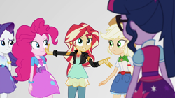 Size: 1280x718 | Tagged: safe, screencap, applejack, pinkie pie, rarity, sci-twi, sunset shimmer, twilight sparkle, equestria girls, mirror magic, spoiler:eqg specials, geode of empathy, geode of shielding, geode of sugar bombs, geode of super strength