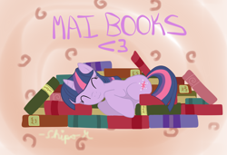 Size: 2504x1717 | Tagged: safe, artist:shipomaster, derpibooru import, twilight sparkle, :3, book, heart, solo, that pony sure does love books