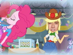 Size: 641x487 | Tagged: safe, applejack, pinkie pie, twilight sparkle, equestria girls, balloon, nicolas cage