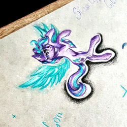 Size: 505x505 | Tagged: safe, artist:dankpegasista, starlight glimmer, pony, unicorn, female, floating, magic, smol, traditional art, wings