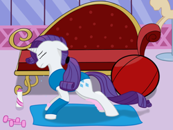 Size: 1600x1200 | Tagged: safe, artist:twalot, rarity, pony, unicorn, exercise, female, mare, purple mane, solo, white coat