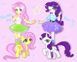 Size: 735x593 | Tagged: safe, artist:nanase, fluttershy, rarity, equestria girls, human ponidox, pixiv, square crossover