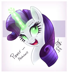 Size: 930x1000 | Tagged: safe, artist:joakaha, rarity, pony, unicorn, inspiration manifestation, bust, corrupted, dark magic, dialogue, female, glowing eyes, glowing horn, inspirarity, magic, open mouth, possessed, solo