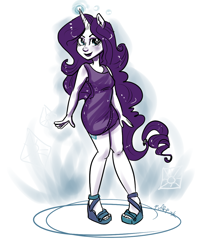 Size: 1000x1200 | Tagged: safe, artist:puffpink, rarity, human, clothes, cutie mark, dress, eared humanization, glowing horn, horned humanization, human facial structure, humanized, ponied up, solo, wedge heel