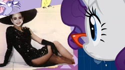 Size: 1280x720 | Tagged: safe, edit, edited screencap, screencap, rarity, bird, pony, unicorn, suited for success, clothes, dress, janet majors, little black dress, shock treatment