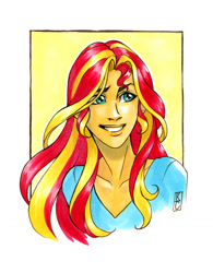 Size: 1164x1495 | Tagged: safe, artist:valkyrie-girl, sunset shimmer, equestria girls, bust, portrait, smiling, solo, traditional art