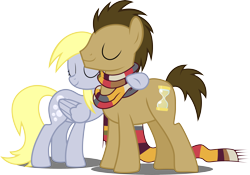 Size: 4736x3306 | Tagged: safe, artist:drakizora, derpy hooves, doctor whooves, pony, slice of life (episode), .svg available, absurd resolution, eyes closed, fourth doctor's scarf, hug, male, simple background, stallion, tom baker's scarf, transparent background, vector