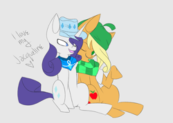 Size: 1833x1312 | Tagged: safe, applejack, rarity, earth pony, pony, unicorn, female, lesbian, rarijack, shipping