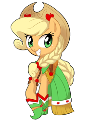 Size: 550x750 | Tagged: safe, artist:30clock, applejack, earth pony, pony, clothes, dress, female, freckles, gala dress, hat, mare, pixiv, simple background, solo