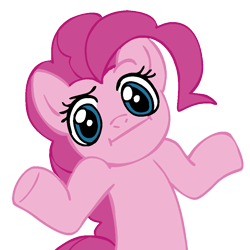 Size: 945x945 | Tagged: safe, artist:megasweet, pinkie pie, earth pony, pony, :i, artifact, looking at you, shrug, shrugpony, simple background, solo, transparent background