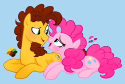 Size: 1236x834 | Tagged: safe, artist:mn27, cheese sandwich, pinkie pie, earth pony, pony, blushing, boop, cheesepie, eye contact, female, male, shipping, straight