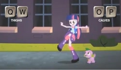 Size: 1248x718 | Tagged: safe, derpibooru import, edit, edited screencap, screencap, spike, twilight sparkle, dog, equestria girls, equestria girls (movie), keyboard, qwop, spike the dog