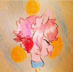 Size: 640x637 | Tagged: safe, artist:techtechno, pinkie pie, earth pony, pony, alternate hairstyle, bust, portrait, profile, short hair, solo, traditional art