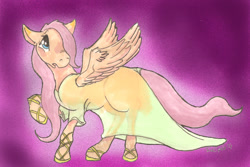 Size: 1000x666 | Tagged: safe, artist:foxofwar, fluttershy, horse, pegasus, pony, clothes, dress, solo