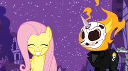 Size: 633x353 | Tagged: safe, artist:chadrocco, fluttershy, pegasus, pony, fanfic, ghost pony rider, ghost rider, nicolas cage, nostalgia critic, ponified