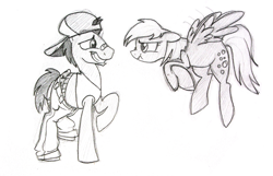 Size: 2926x1880 | Tagged: safe, artist:bibmob, derpy hooves, doctor whooves, pony, testing testing 1-2-3, male, monochrome, rapper, sketch, stallion, traditional art