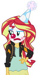 Size: 1018x1979 | Tagged: safe, artist:wesleyabram, sunset shimmer, equestria girls, clown, clown makeup, clown nose, clownset shimmer, female, simple background, unamused, white background