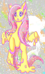 Size: 727x1200 | Tagged: safe, artist:timer rabbit, fluttershy, pegasus, pony, colorful, heart eyes, melting, pixiv, solo