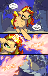 Size: 800x1257 | Tagged: safe, artist:raremaresam, sunset shimmer, lamia, original species, comic:fire and lightning, colored, comic, female, fiery shimmer, fire, fire and lightning, implied lesbian, implied rainbow dash, implied sunsetdash, magic, mane six, nagas