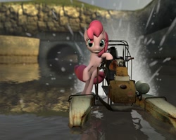Size: 1280x1024 | Tagged: safe, artist:gergta, pinkie pie, earth pony, pony, 3d, airboat, crossover, gmod, half-life, half-life 2, solo, water