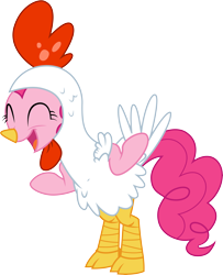 Size: 8799x10811 | Tagged: safe, pinkie pie, chicken, earth pony, pony, absurd resolution, animal costume, chicken pie, chicken suit, clothes, costume, simple background, solo, transparent background, vector