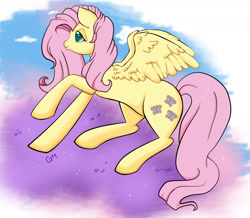 Size: 1602x1399 | Tagged: safe, artist:gigithestar07, fluttershy, pegasus, pony, female, mare, pink mane, solo, yellow coat